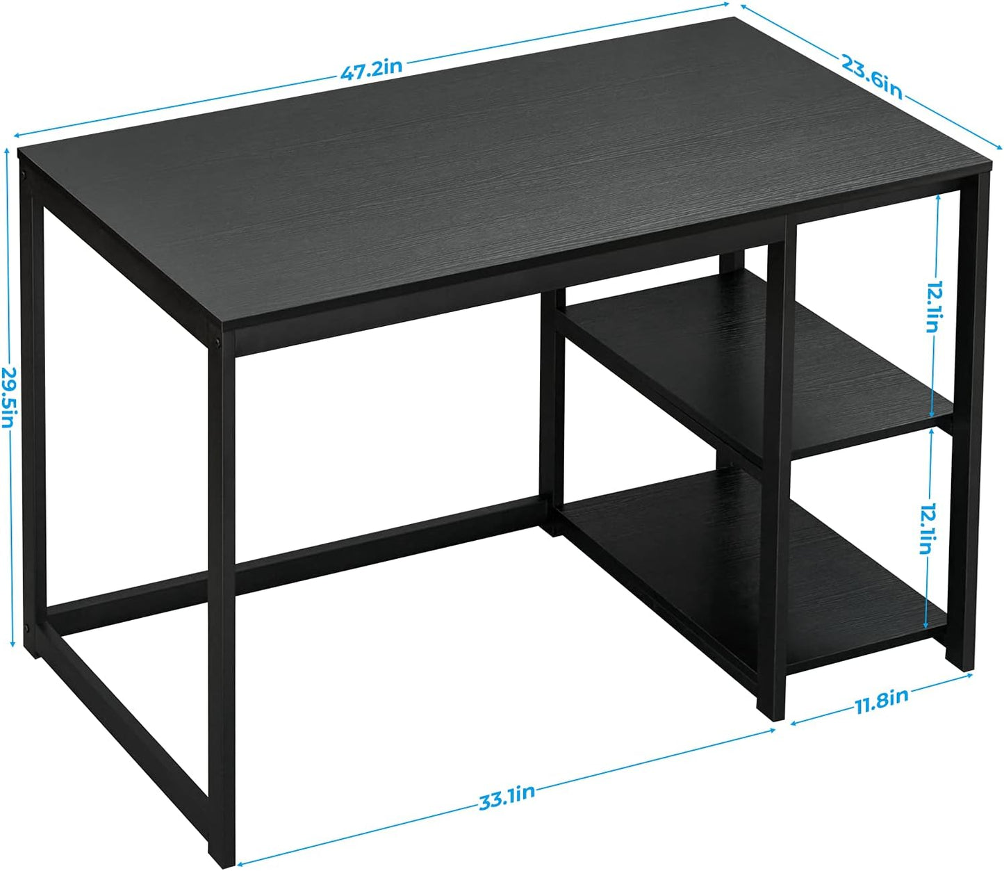 Computer Desk 47 Inch with Storage Space Home Office Work Desk with 2-Tier Shelves Modern PC Workstation Study Writing Laptop Table Gaming Desk, Black