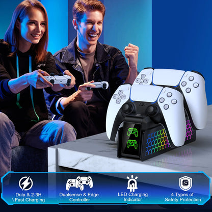 PS5 Controller Charger Station with Dual Fast Charging - Compatible with Elite Controllers, Smart LED Indicators, Safety Protection