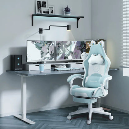 Adjustable Reclining Ergonomic Swiveling PC & Racing Game Chair with Footrest