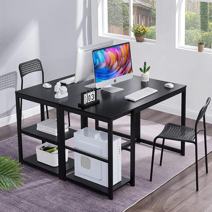 Computer Desk 47 Inch with Storage Space Home Office Work Desk with 2-Tier Shelves Modern PC Workstation Study Writing Laptop Table Gaming Desk, Black