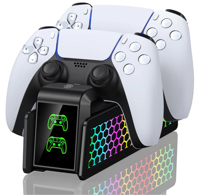PS5 Controller Charger Station with Dual Fast Charging - Compatible with Elite Controllers, Smart LED Indicators, Safety Protection