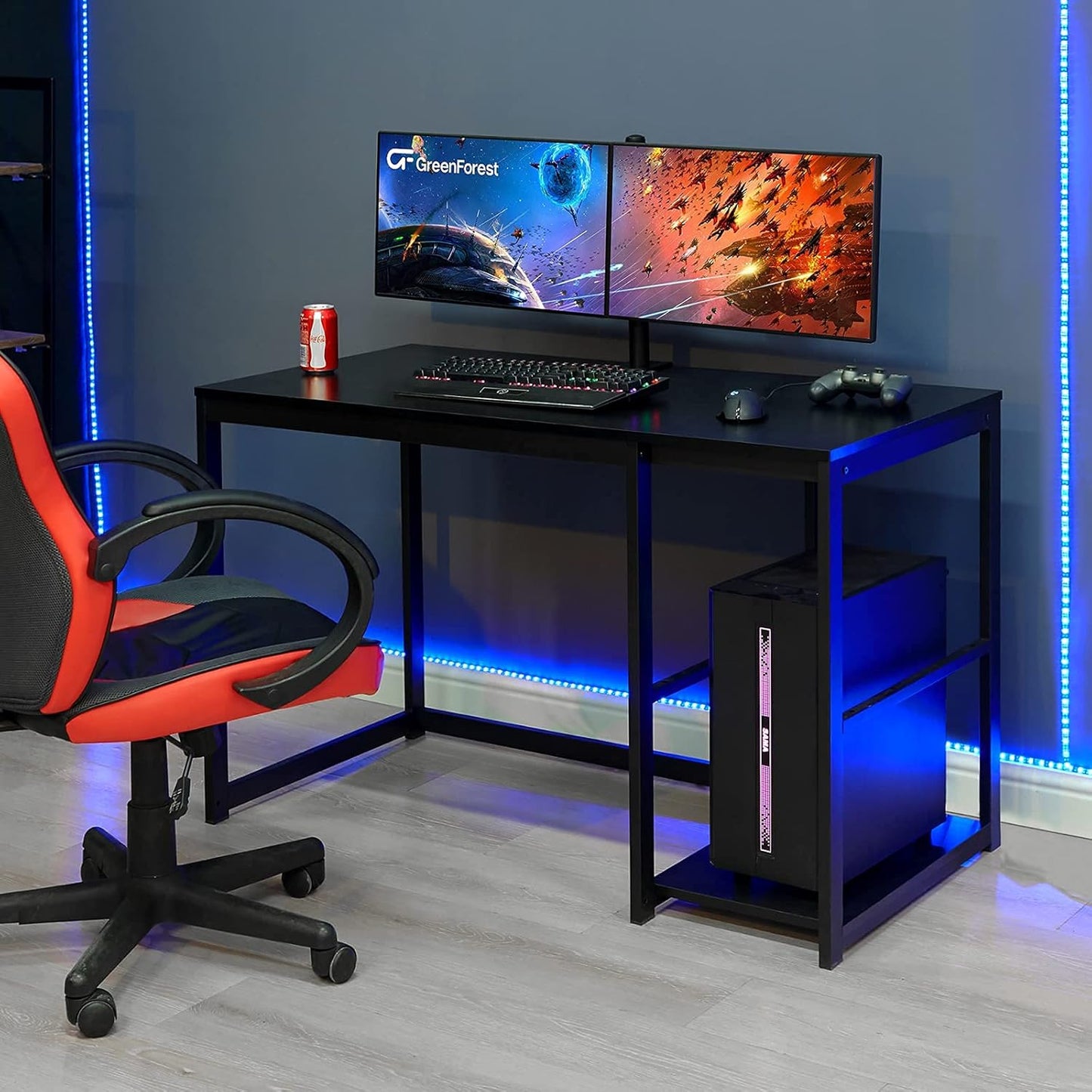 Computer Desk 47 Inch with Storage Space Home Office Work Desk with 2-Tier Shelves Modern PC Workstation Study Writing Laptop Table Gaming Desk, Black