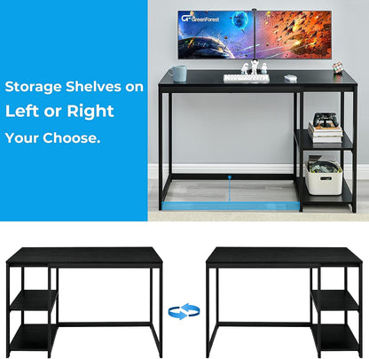 Computer Desk 47 Inch with Storage Space Home Office Work Desk with 2-Tier Shelves Modern PC Workstation Study Writing Laptop Table Gaming Desk, Black
