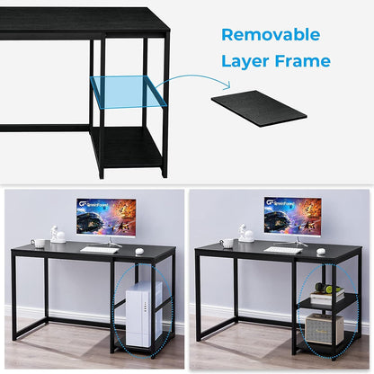 Computer Desk 47 Inch with Storage Space Home Office Work Desk with 2-Tier Shelves Modern PC Workstation Study Writing Laptop Table Gaming Desk, Black