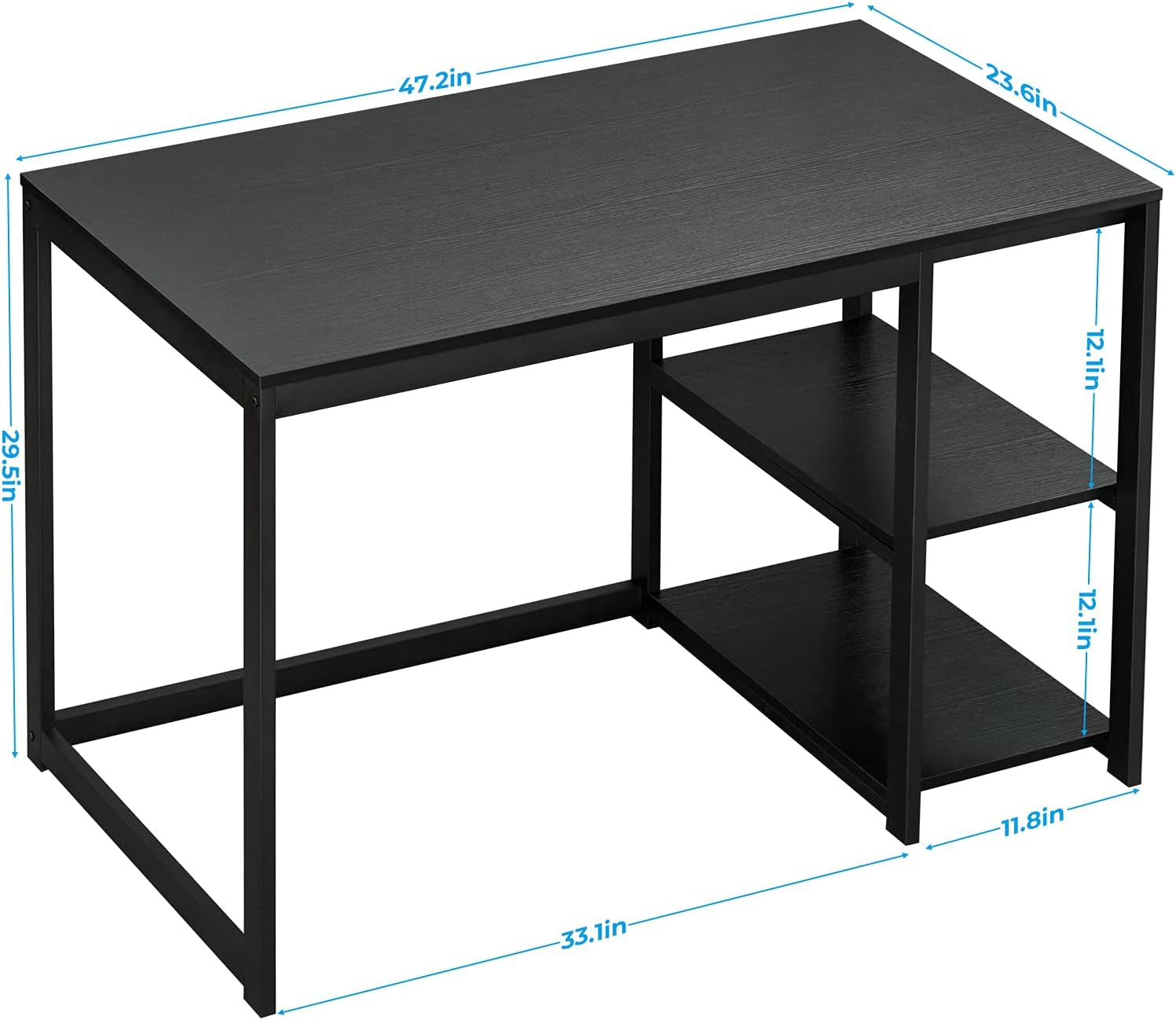 Computer Desk 47 Inch with Storage Space Home Office Work Desk with 2-Tier Shelves Modern PC Workstation Study Writing Laptop Table Gaming Desk, Black