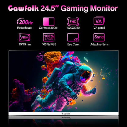 24.5 Inch 200Hz Gaming Monitor FHD 1080P - High Refresh Rate, Versatile for White Computers