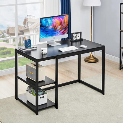 Computer Desk 47 Inch with Storage Space Home Office Work Desk with 2-Tier Shelves Modern PC Workstation Study Writing Laptop Table Gaming Desk, Black